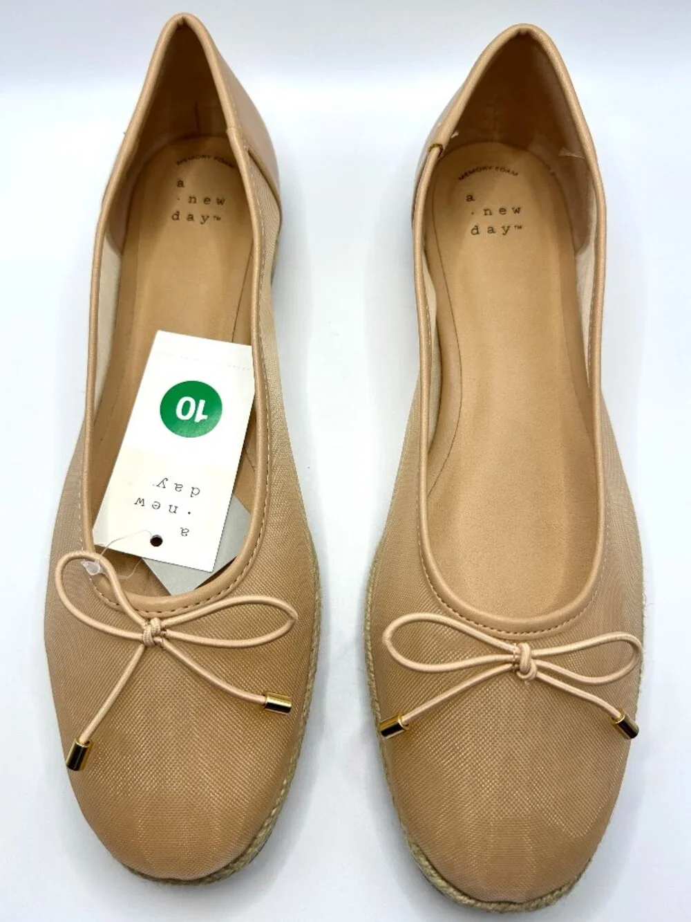 A New Day Beige Mesh Bow Espadrille Ballet Flats Balletcore Coquette Ballerina